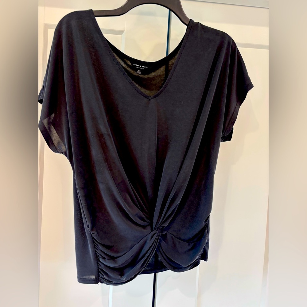 Lucky Brand Black Twist-Knot V-Neck Top